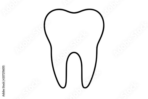 Clean black and white line art vector icon of a single tooth for pediatric dentistry, tooth fairy notes, dental brochures, or wellness education.