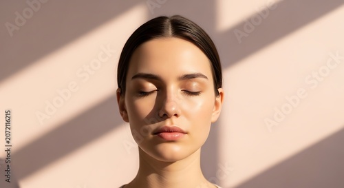 Serene woman in peaceful meditation.
