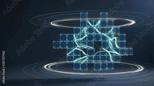Futuristic Abstract Digital Blue Cubes Datamesh. 4K Video