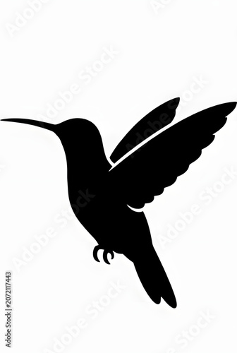 Hummingbird Silhouette Illustration Flying Black Bird Vector Graphic Art Design Element