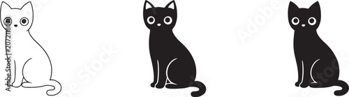 Cute cartoon black cat minimalist vector illustration.