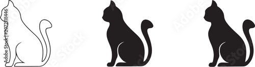 Cute cartoon black cat minimalist vector.