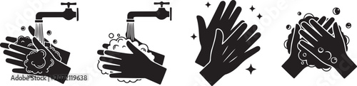 Photos Wash Your Hands Icon Set – Glyph, Line and Silhouette Hygiene Symbols Isolated o