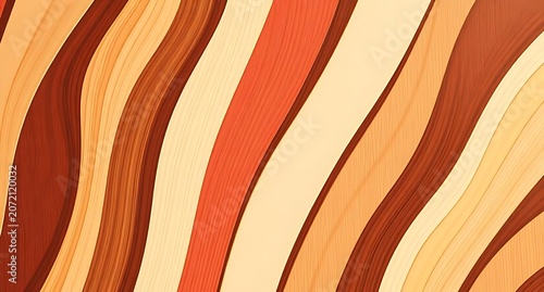 Vibrant abstract wood grain pattern with flowing wavy lines in warm shades of brown, beige, and orange, perfect for backgrounds, artistic designs, home decor, and creative projects.