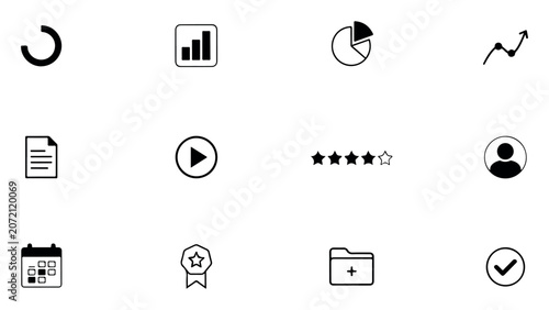 Collection of minimalist black outline icons for app interfaces and web design representing various functions and symbols.