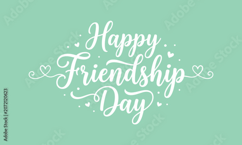 Happy Friendship Day greeting card with white text on mint green background