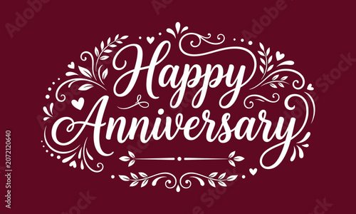 Romantic Happy Anniversary wishes card with white text on maroon background