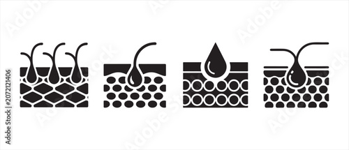 Canvastavla Set of human skin structure icons showing hair follicles and oil secretion in a flat graphic style