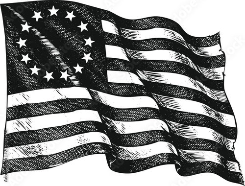 Bild auf Leinwand Vintage American Betsy Ross flag with thirteen stars in a circle waving against