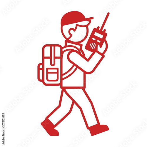 Tableau sur toile Delivery courier walking while holding a portable radio communicator with delive