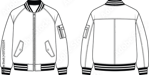 Quadro su tela White bomber jacket with black stripes, front and back views