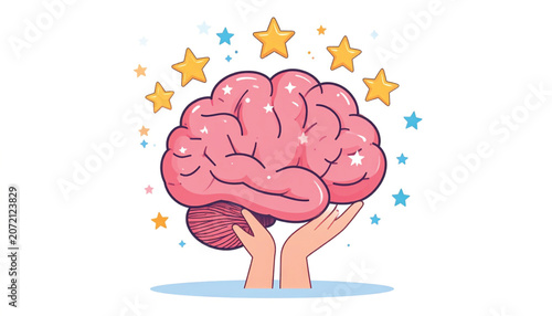 Brain Held by Hands with Stars.