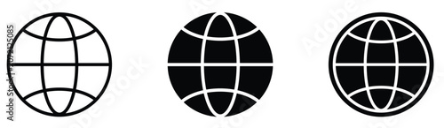 Globe Icons. World web icon www earth globe icons. Vector symbol of Earth. Planet icon. Vector illustration