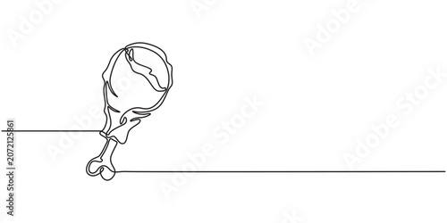 Billede på lærred Single continuous line drawing of hot crispy fried chicken leg for restaurant logo emblem