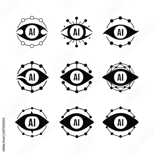 Artificial intelligence eye icon set for computer vision