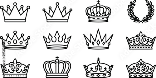 Tableau sur toile Black and white crown icons set