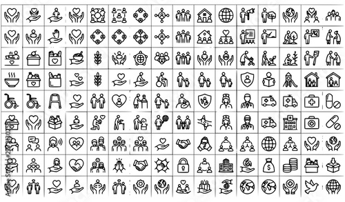 Fotografie Human Care and Friendly Relations Icon Pack Charity Support Outline Vector Colle