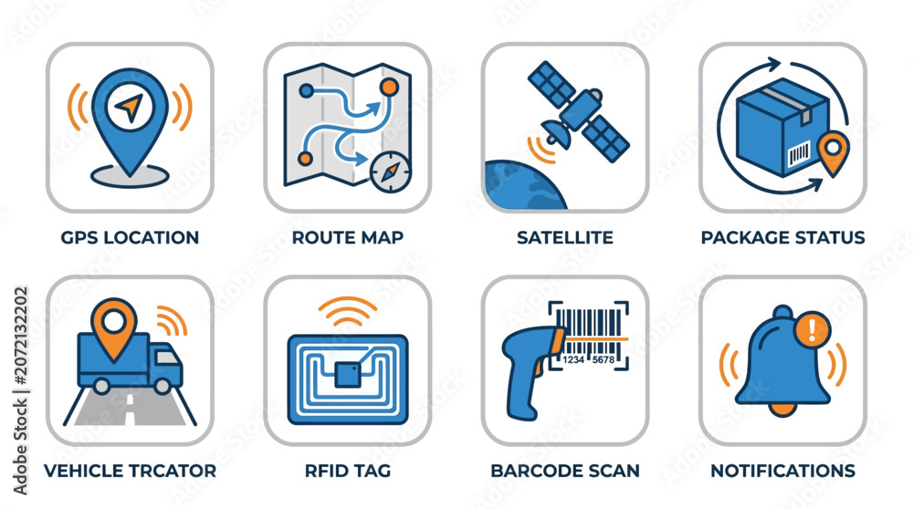 Fototapeta premium Vector illustration of tracking technology icons for logistics and transportation systems