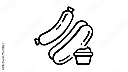 Simple clean flat vector line icon showing a hot dog in a bun, perfect for diner menus, picnic invitations, barbecue labels, and food ordering apps.