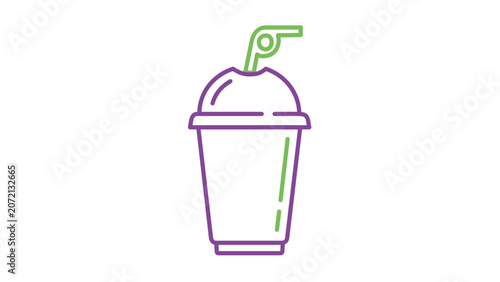 Minimalist flat vector line icon of a soda cup with straw, designed for fast food menus, refreshment signs, mobile ordering, and packaging labels.