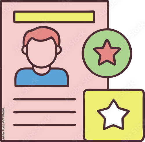 Colorful illustration of a persons profile with stars and lines on a pink background