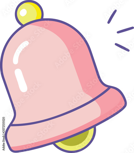 A pink bell with a yellow clapper and blue outline