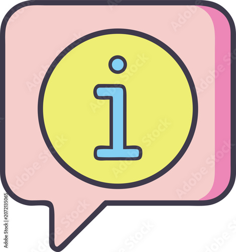 Colorful information icon in a speech bubble with pink background