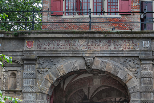 Oosterpoort (Eastern Gate) is the only surviving of once four city gates. Gate was built in 1578. In 1601 a house was built on top of the Oosterpoort. Hoorn, the Netherlands.