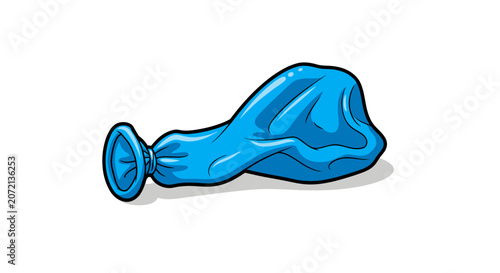 Blue balloon flat lay on white background  