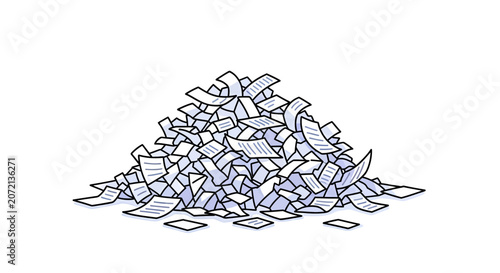 Pile of shredded paper scattered on white background  