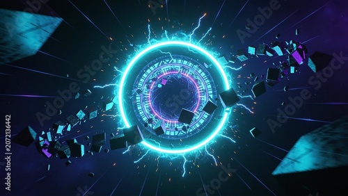 Glowing Blue Neon Energy Portal Background