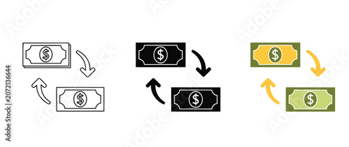 Illustrated money bills rotating and transforming into different colors