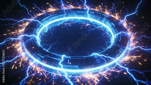 Glowing Blue Neon Energy Portal Background