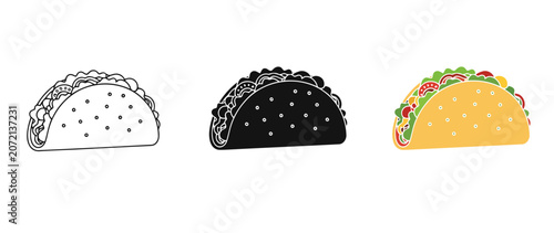 Illustrated tacos with different fillings and transparent background design elements