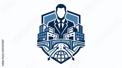 Strategic Business Professional Leading Urban Development and Global Connectivity Initiatives, Symbolizing Corporate Management, Infrastructure Growth, and International Logistics Solutions
