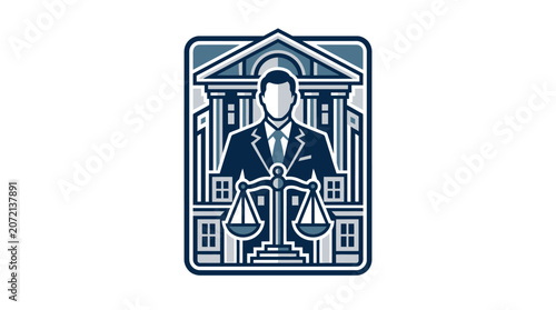 Professional representation in legal matters, symbolizing justice and the court system with a distinguished figure and scales of equality