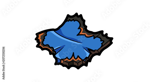 Stylized blue butterfly shape with black and orange accents  