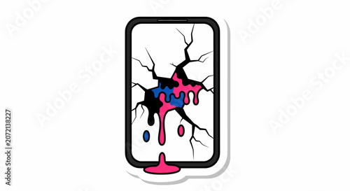 Cracked smartphone design with colorful dripping paint effect  