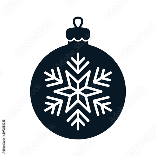 Christmas ball with snowflake icon. Silhouette. Front and side view. Vector simple flat graphic illustration. Isolated object on white background.