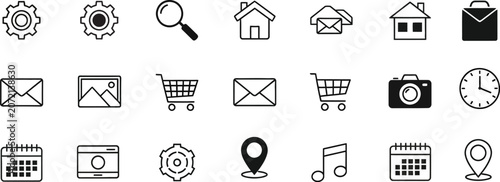 Cuadro en lienzo Black glyph icon set for user interface website application and mobile developme