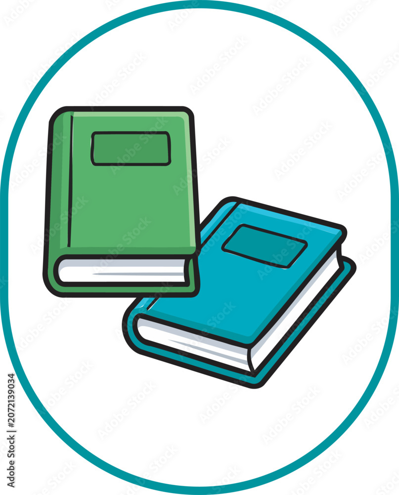 Fototapeta premium Two Cartoon books for education, reading and learning symbols in circle