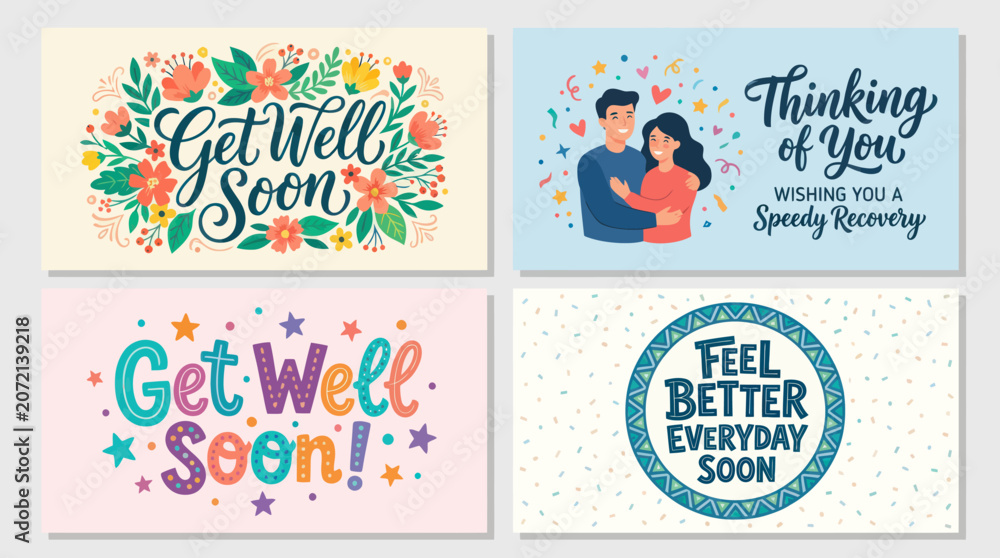 Naklejka premium Get well soon wishes and recovery greetings