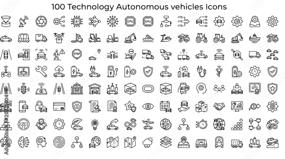 Fototapeta premium Autonomous Vehicle Technology Icons Set
