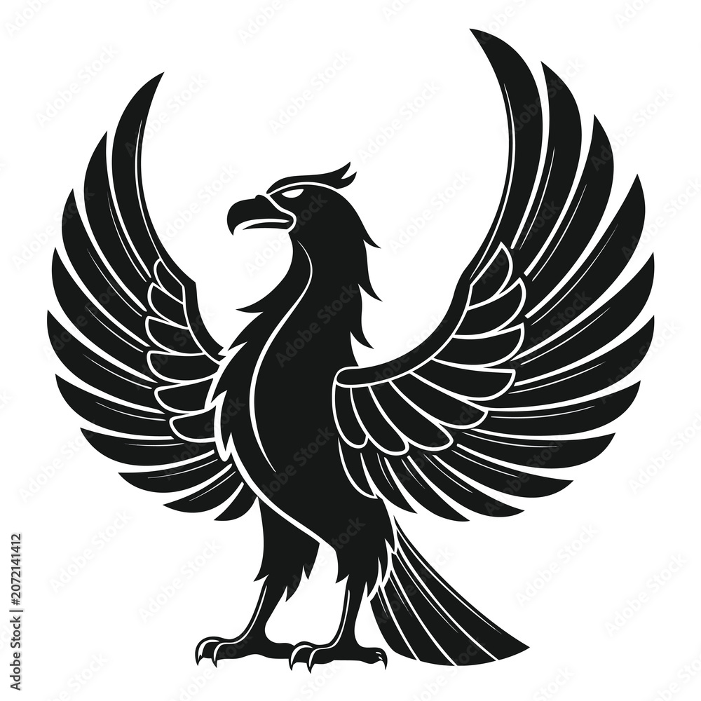 Fototapeta premium Vector illustration heraldic eagle silhouette, black bird with spread wings, vintage emblem for coat of arms, vector illustration