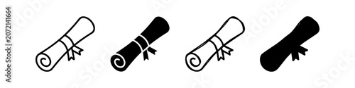Fotografie Vector icons of rolled diploma scrolls with ribbons