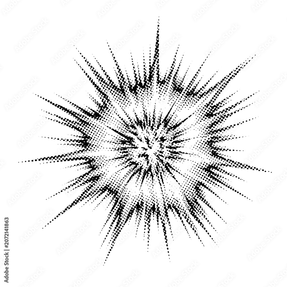 Fototapeta premium halftone explosion effect, black and white abstract burst