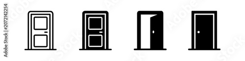 Billede på lærred Set of minimalist door icons in line and solid styles for web design, architecture apps, and navigational signage