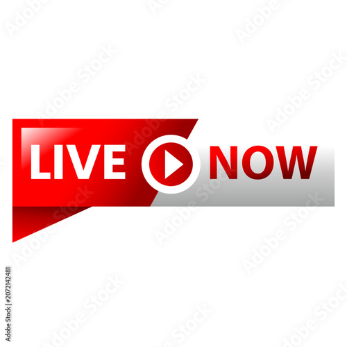 Live Now Red White Broadcast Banner With Icon