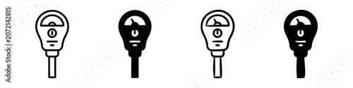 Quadro su tela Set of parking meter icons in various styles, including outline, solid, and hand-drawn versions