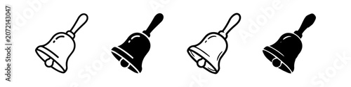 Canvas Print Set of four monochrome handbell icons in outline and solid silhouette styles